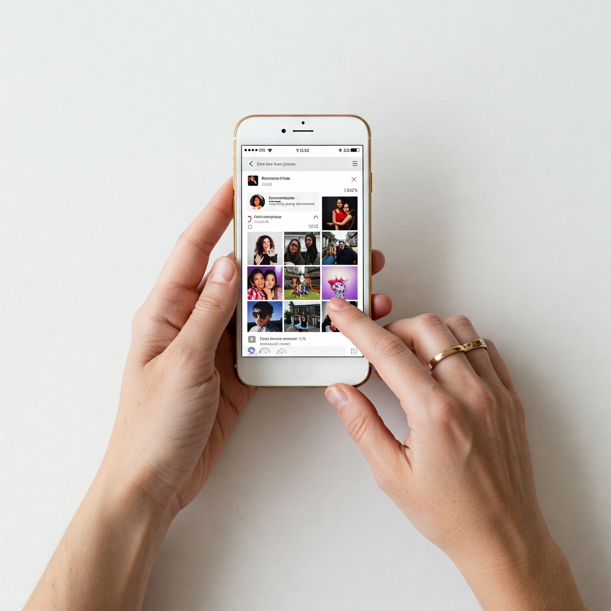 photo of Hands Scrolling Through Images on Smartphone